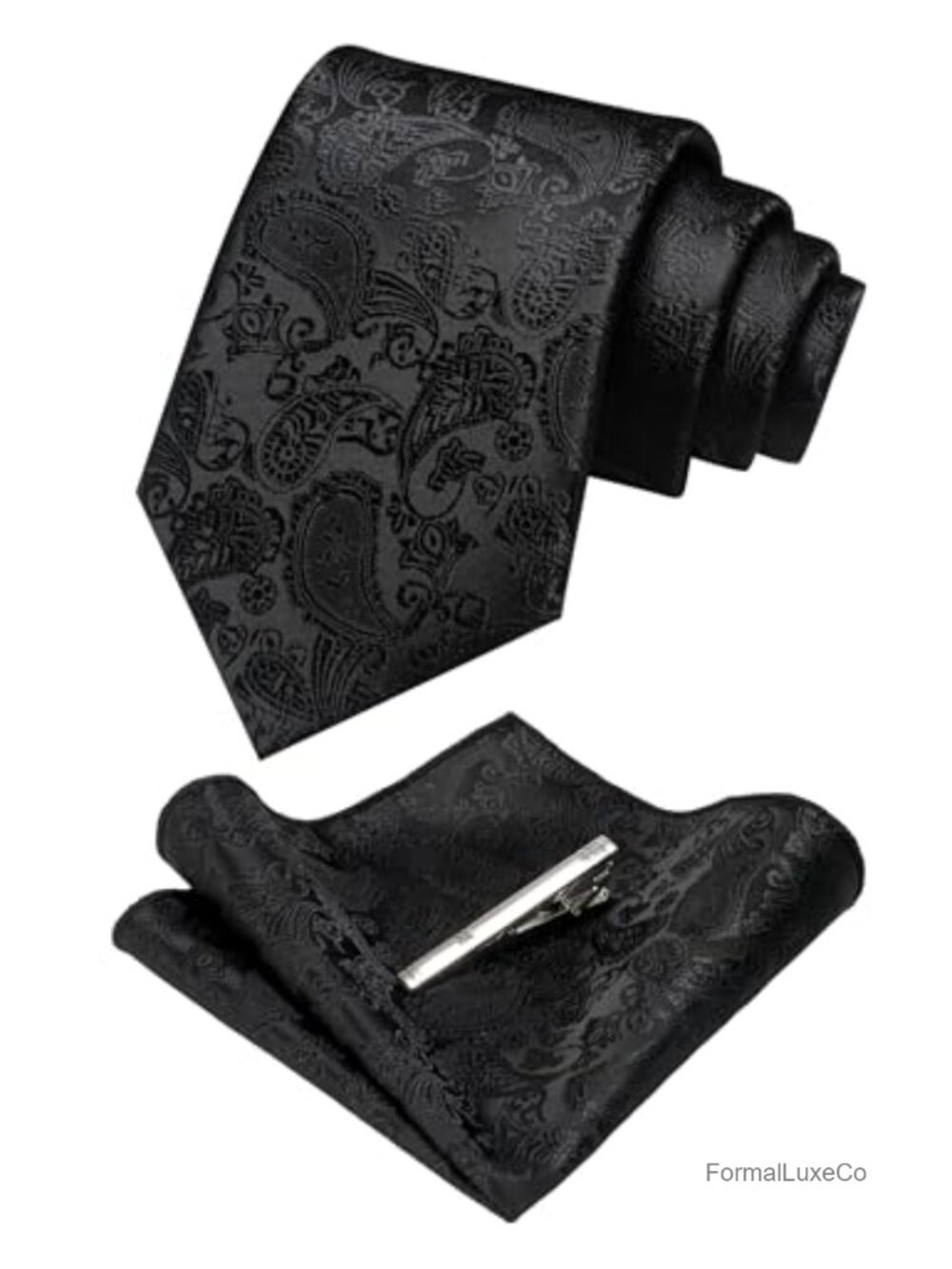 Handmade Silk Blend Tie Pocket Square and Tie Clip Set for Men